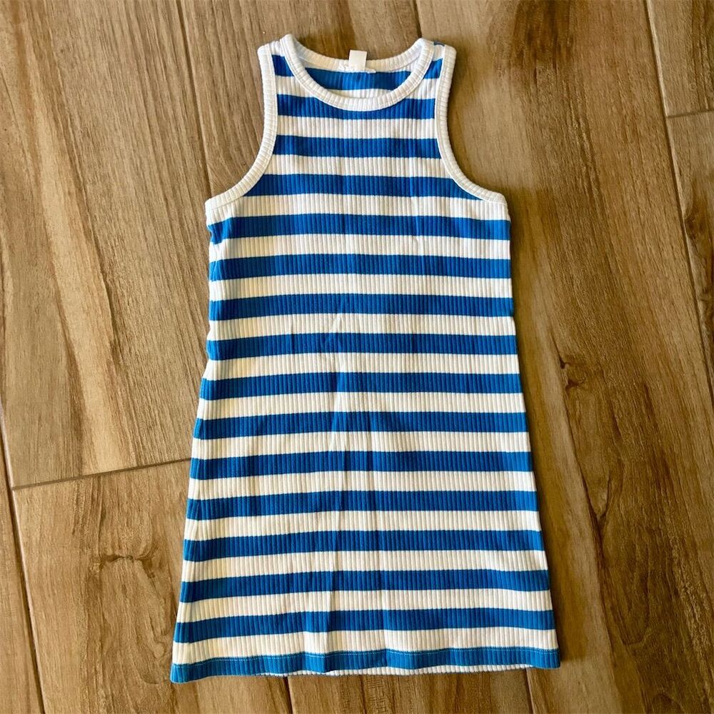 Crewcuts Girls 7 Blue Striped Sleeveless Tank Dress Casual Summer